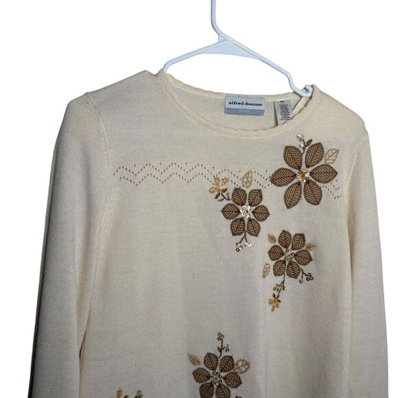 Alfred Dunner Sweater Women's Petite Medium Embroidered Rhinestone Knit - Picture 2 of 10